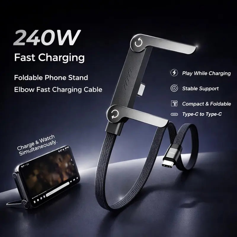 240W Fast Charging Cable with Invisible Foldable Phone Stand