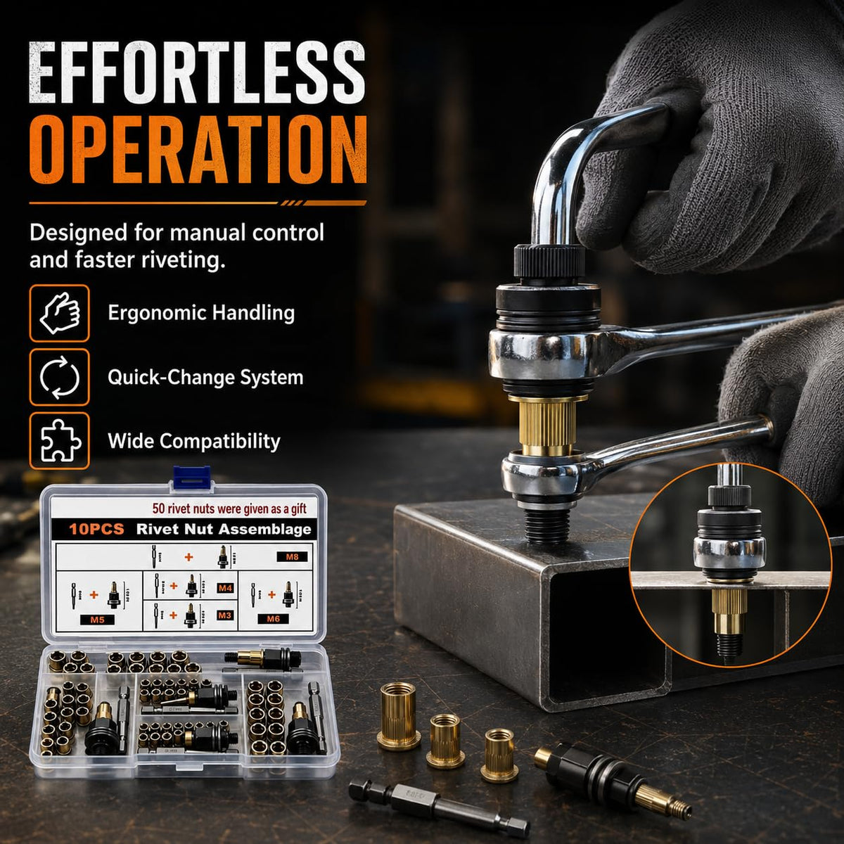 Effortless Drill Adapter Rivet Nut Tool Set
