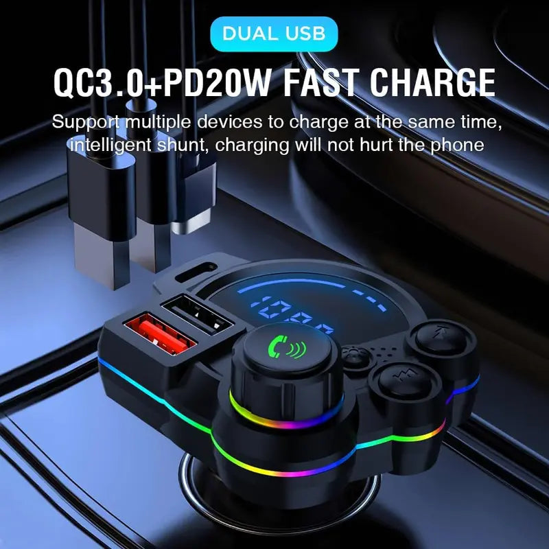 Bluetooth 5.3 Car Adapter with PD 36W & QC 3.0 Fast Charging