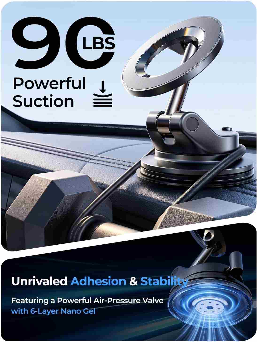 Ultra-Grip Vacuum Suction MagSafe Car Phone Mount