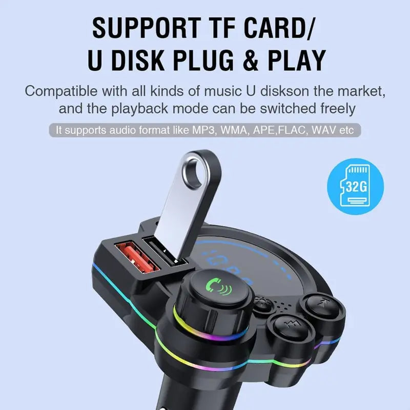Bluetooth 5.3 Car Adapter with PD 36W & QC 3.0 Fast Charging