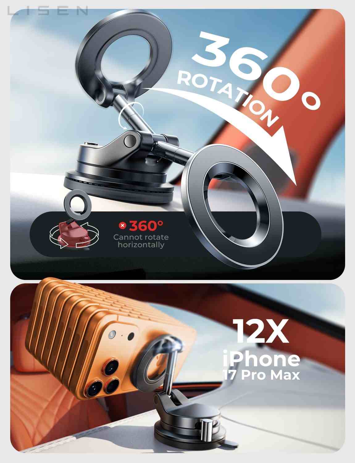 Ultra-Grip Vacuum Suction MagSafe Car Phone Mount
