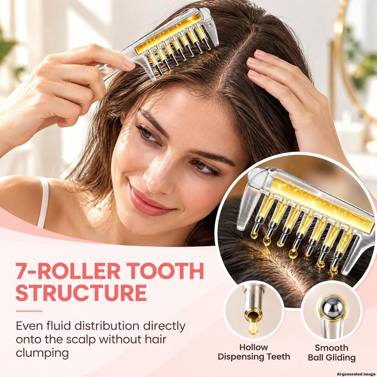 Scalp Oil Applicator Comb, Hair Oil Applicator with 7 Roller Ball Tips