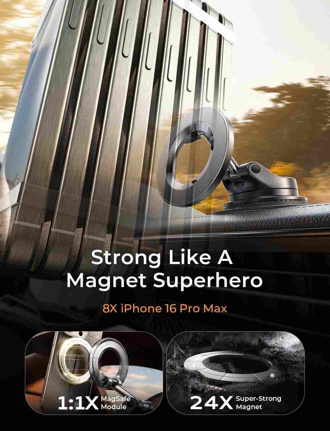 Ultra-Grip Vacuum Suction MagSafe Car Phone Mount
