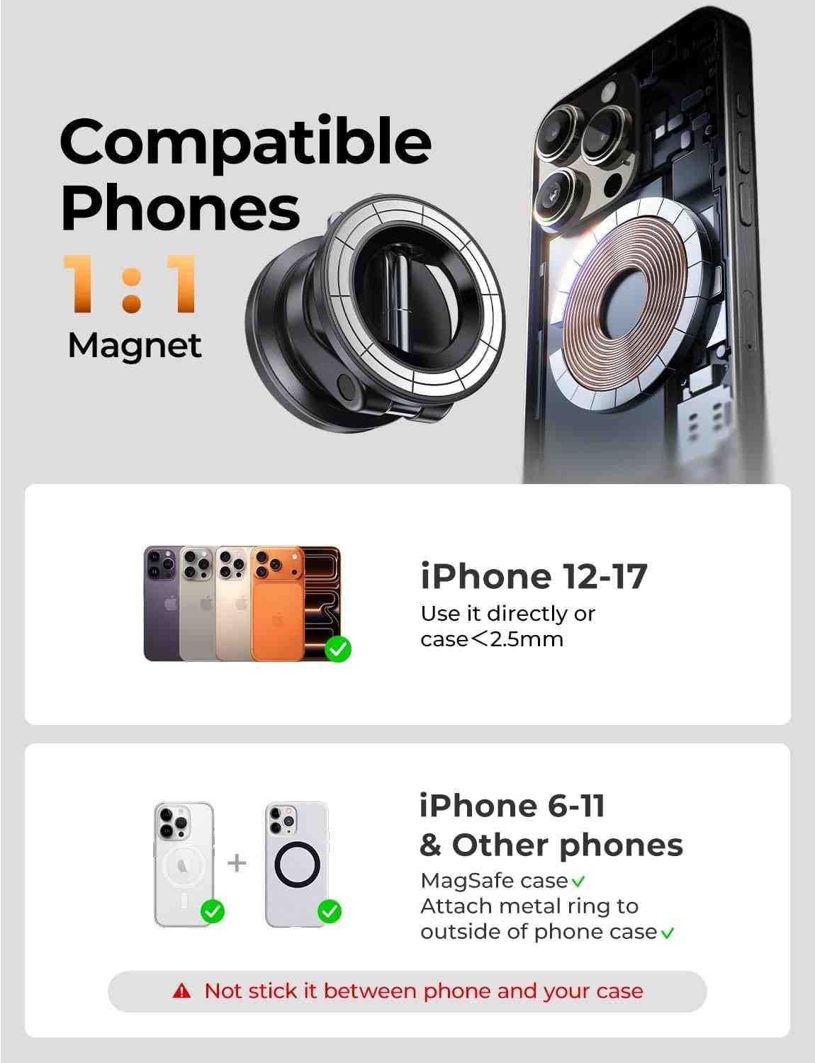 Ultra-Grip Vacuum Suction MagSafe Car Phone Mount