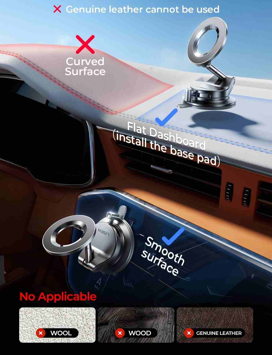Ultra-Grip Vacuum Suction MagSafe Car Phone Mount