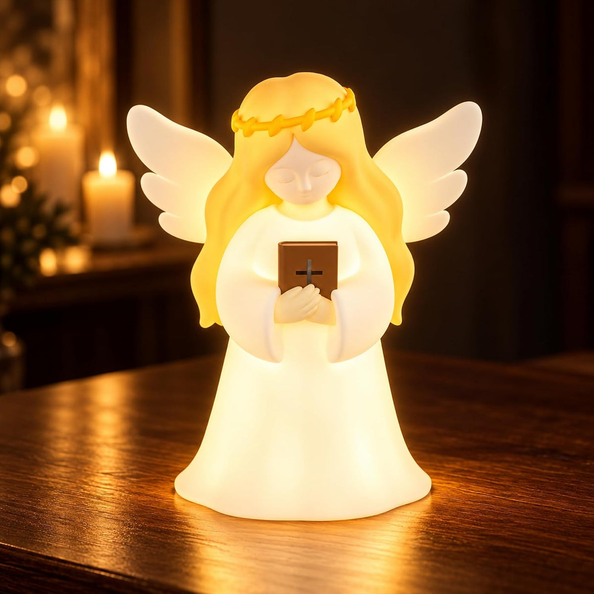 Angel Night Light with NFC Bible Verses, Bible-Holding Figurine
