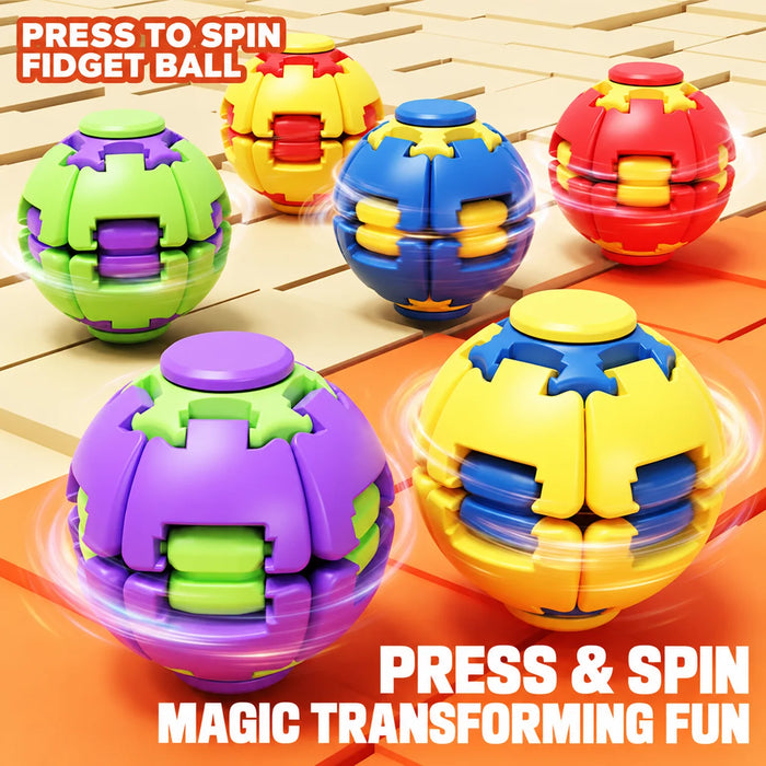 Colorful 3D-printed stress-fidget toy that can be pressed and spun