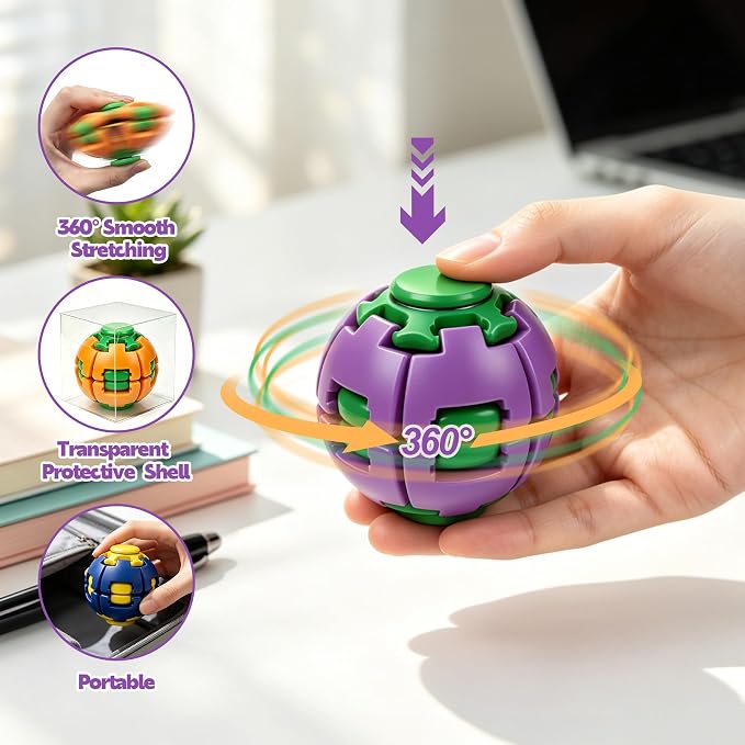 Colorful 3D-printed stress-fidget toy that can be pressed and spun