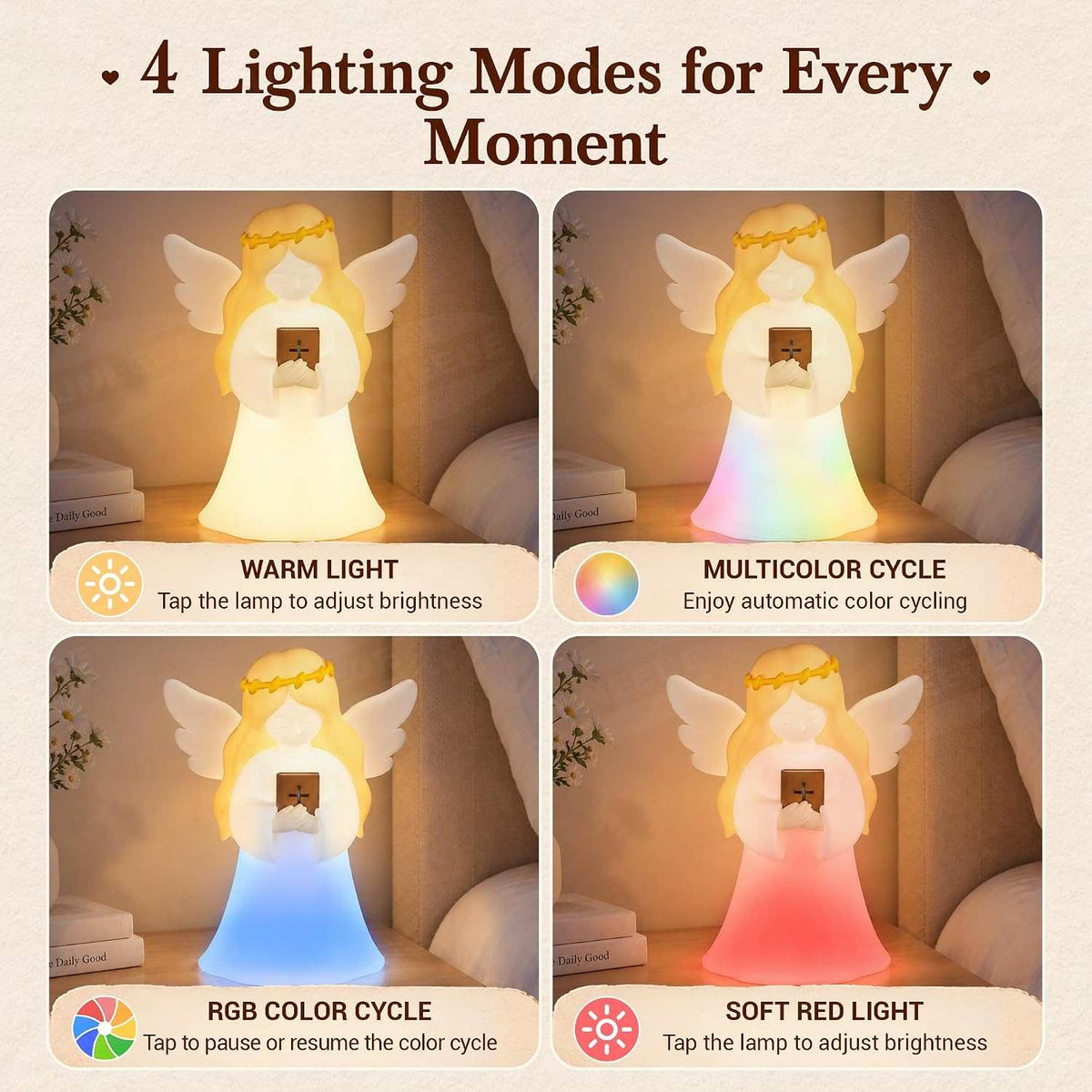 Angel Night Light with NFC Bible Verses, Bible-Holding Figurine