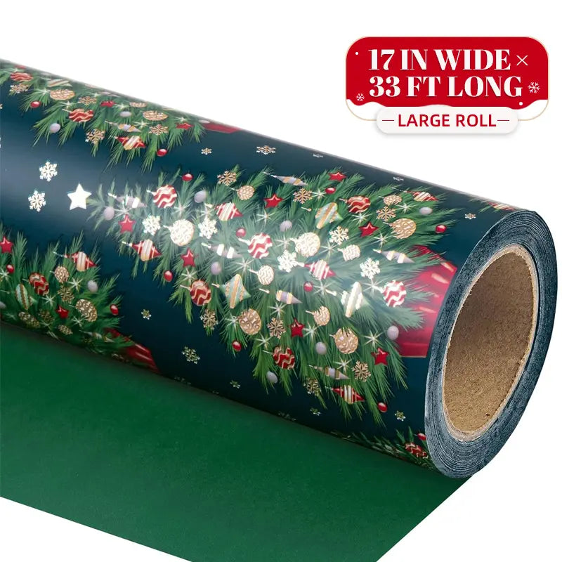 Reversible Christmas Wrapping Paper Roll with Snowflake & Reindeer Patterns
