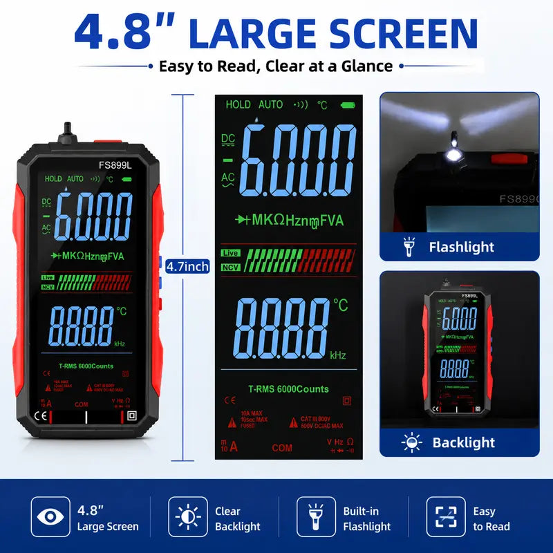 TRMS 6000-Count Smart Rechargeable Digital Multimeter & Voltage Tester