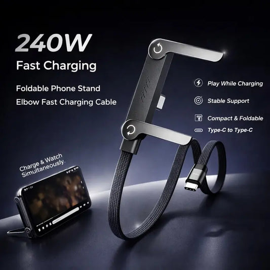 240W Fast Charging Cable with Invisible Foldable Phone Stand