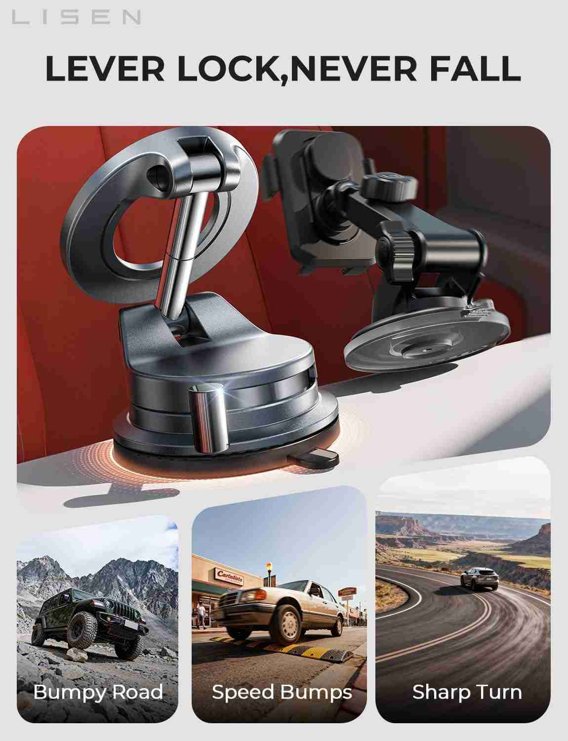 Ultra-Grip Vacuum Suction MagSafe Car Phone Mount