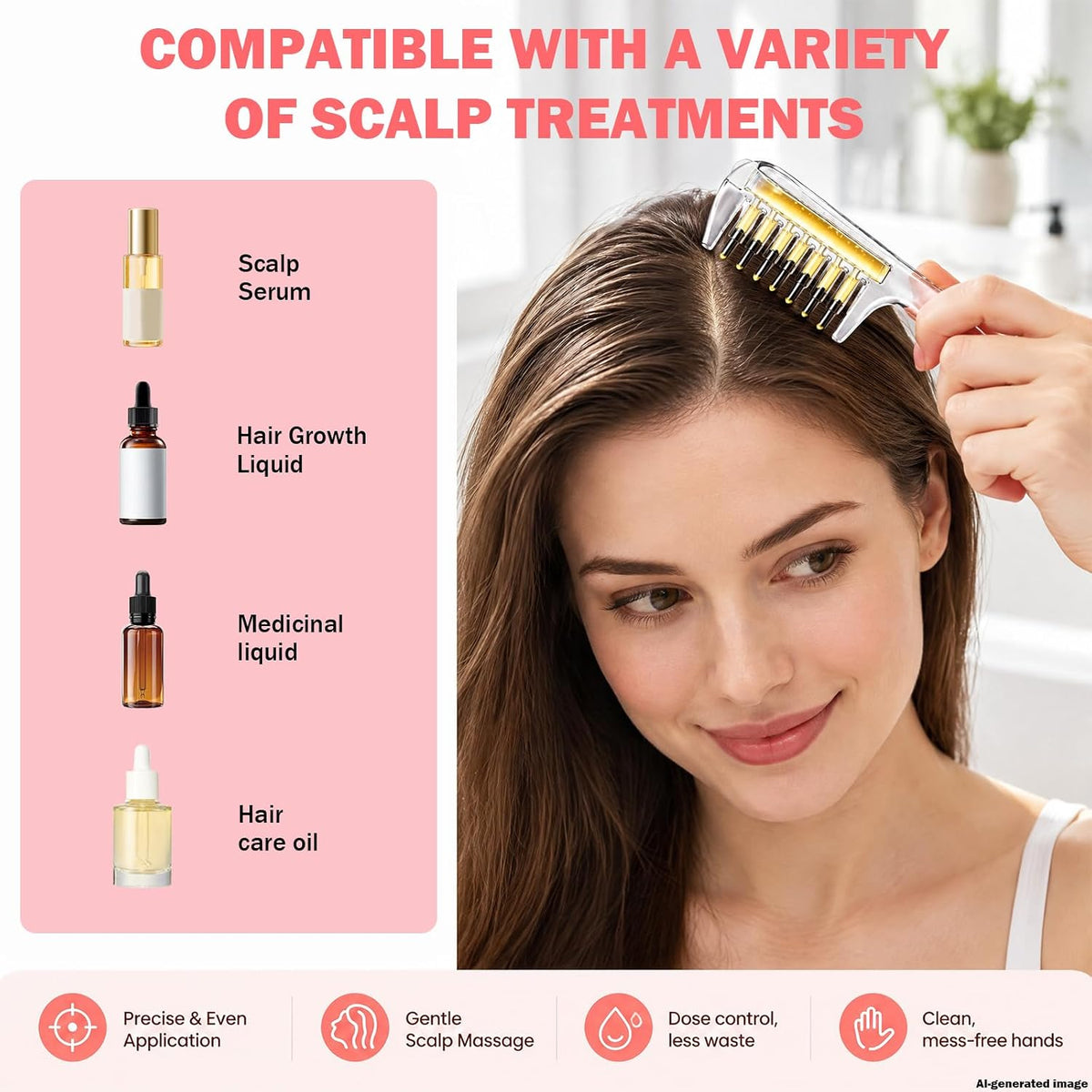 Scalp Oil Applicator Comb, Hair Oil Applicator with 7 Roller Ball Tips