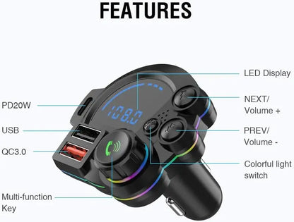 Bluetooth 5.3 Car Adapter with PD 36W & QC 3.0 Fast Charging