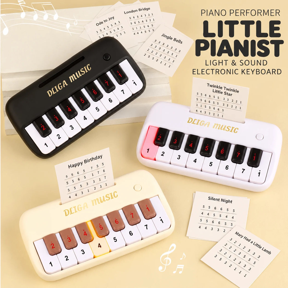 Pocket-sized light-up electronic piano keyboard