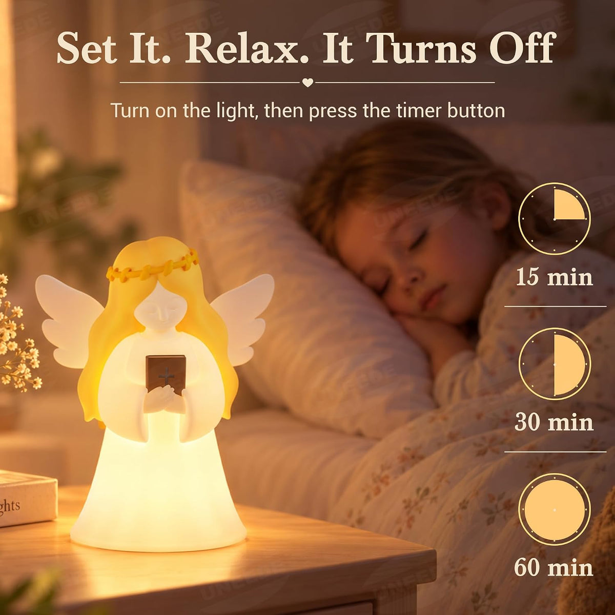 Angel Night Light with NFC Bible Verses, Bible-Holding Figurine