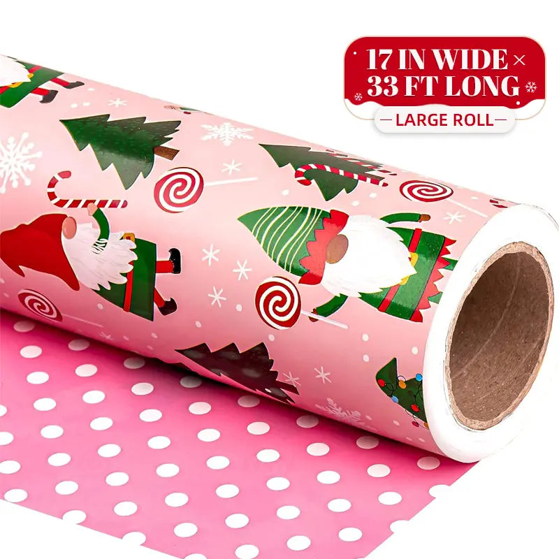 Reversible Christmas Wrapping Paper Roll with Snowflake & Reindeer Patterns