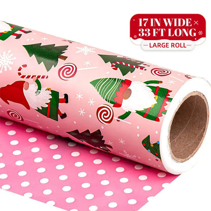 Reversible Christmas Wrapping Paper Roll with Snowflake & Reindeer Patterns