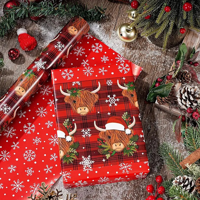 Reversible Christmas Wrapping Paper Roll with Snowflake & Reindeer Patterns