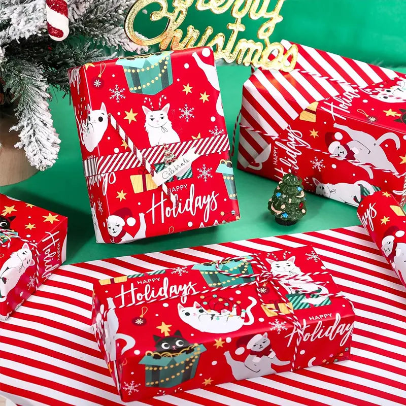 Reversible Christmas Wrapping Paper Roll with Snowflake & Reindeer Patterns