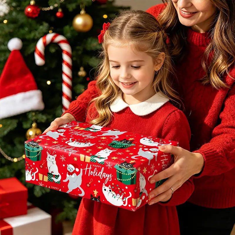 Reversible Christmas Wrapping Paper Roll with Snowflake & Reindeer Patterns